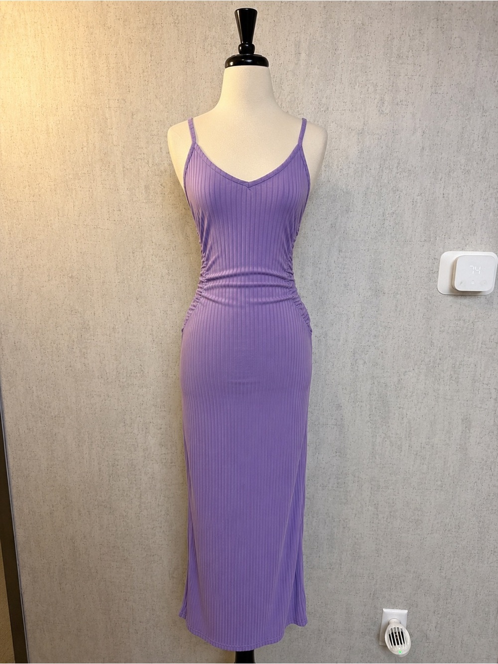 Lavender Ribbed Maxi Slip Dress with Side Ruching